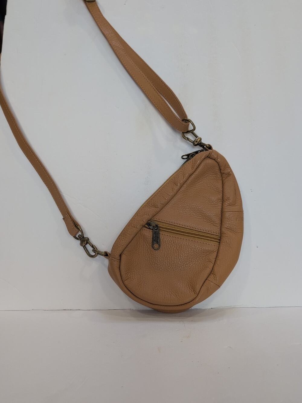 Ameribag MINI Healthy Back Bag Crossbody Tan Leather, EUC 7", thin strap